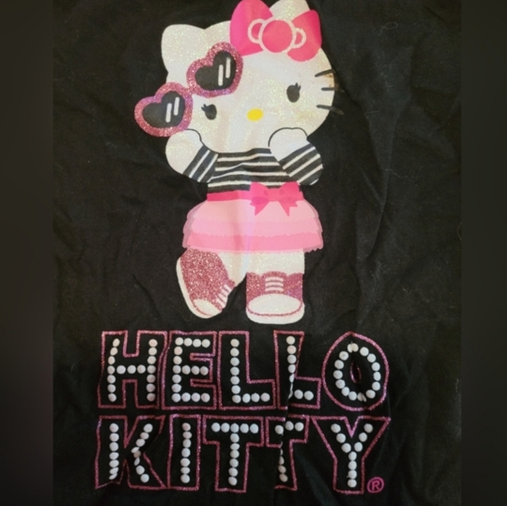 Hello Kitty Saurio Sequined Sparkle Glitter Black And Hot Pink Tee Size XS Girls - Picture 4 of 10